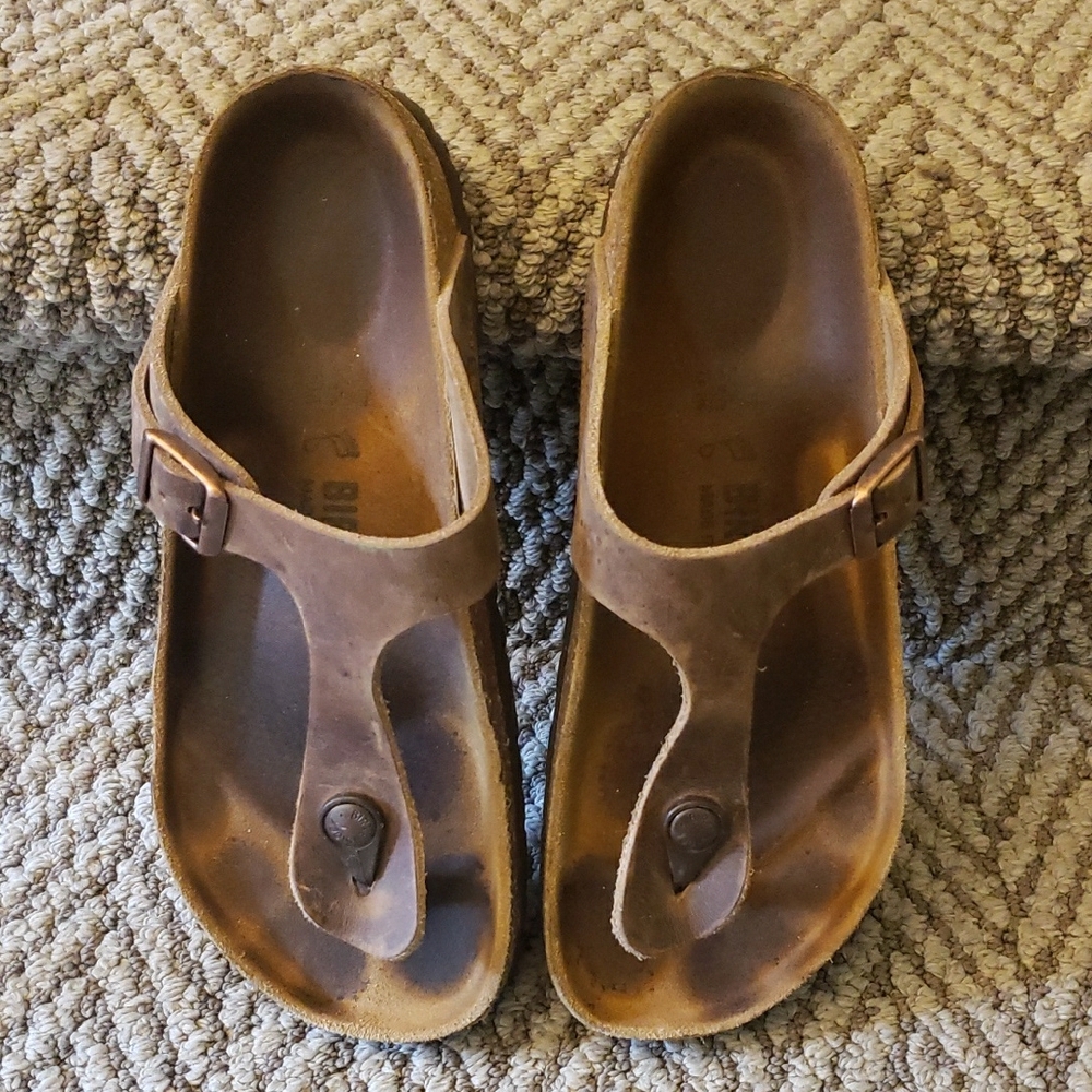 Birkenstock Gizeh Womens 37 Brown Leather Thong T Strap Sandals